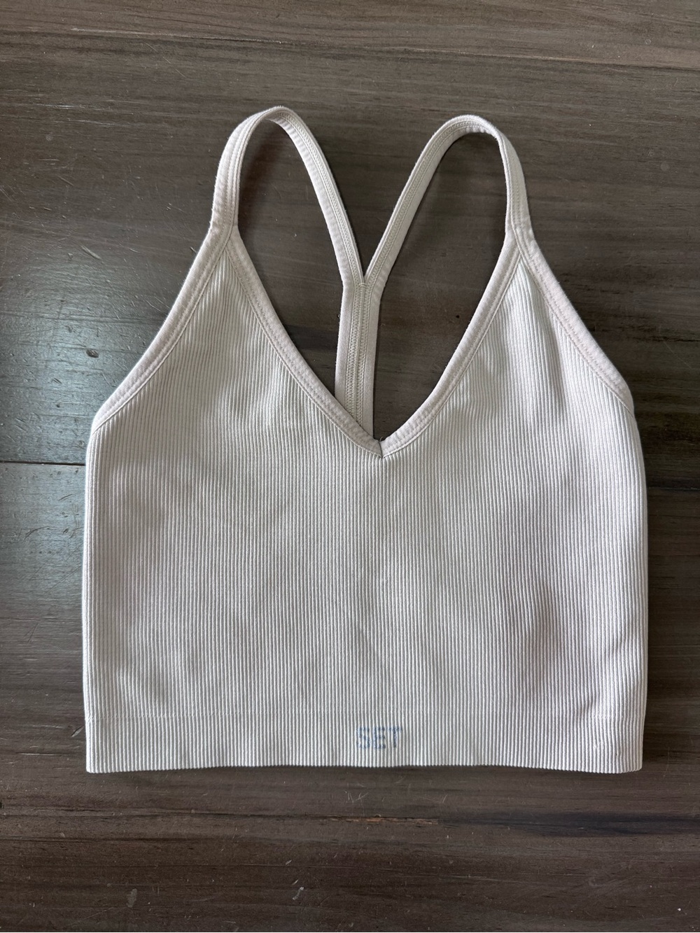 SET ACTIVE Ribbed V Neck Cupid Sports Bra Women’s S Cream